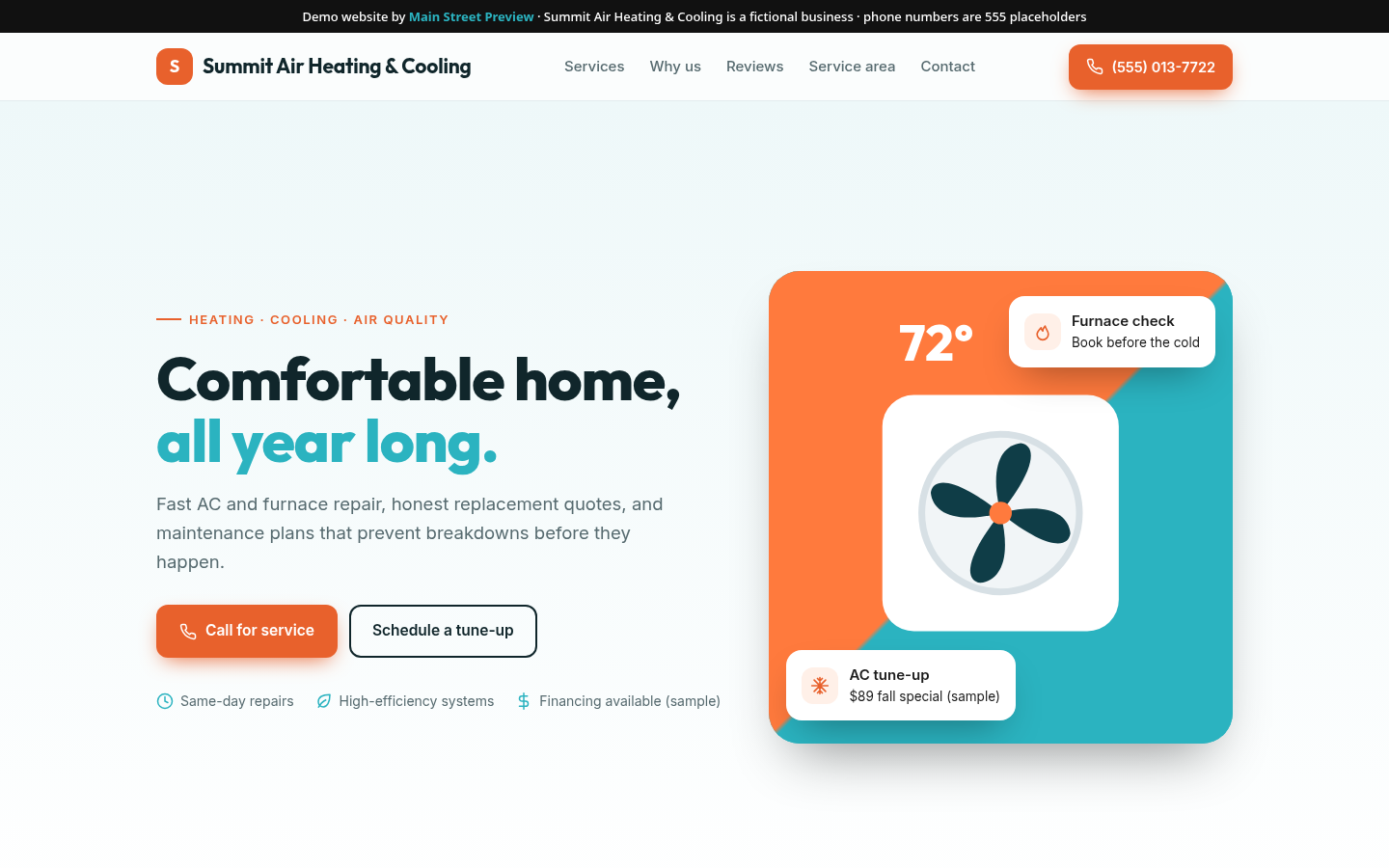 Summit Air Heating & Cooling demo website